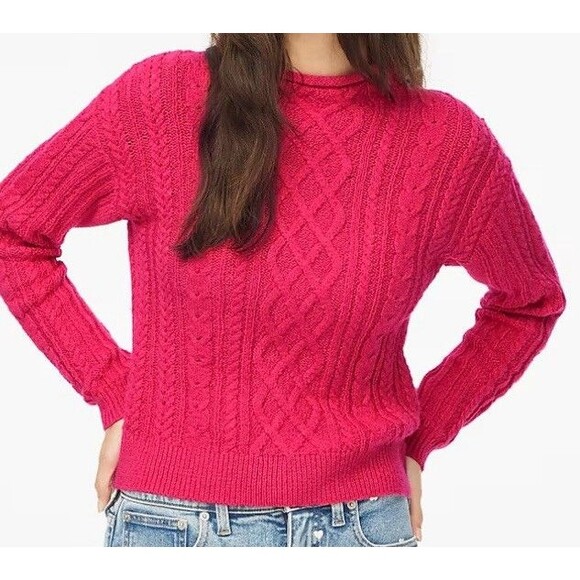 J.CREW Sweaters - J.Crew Factory Size Medium Cable-knit Mockneck Sweater in Extra-soft Yarn Pink
